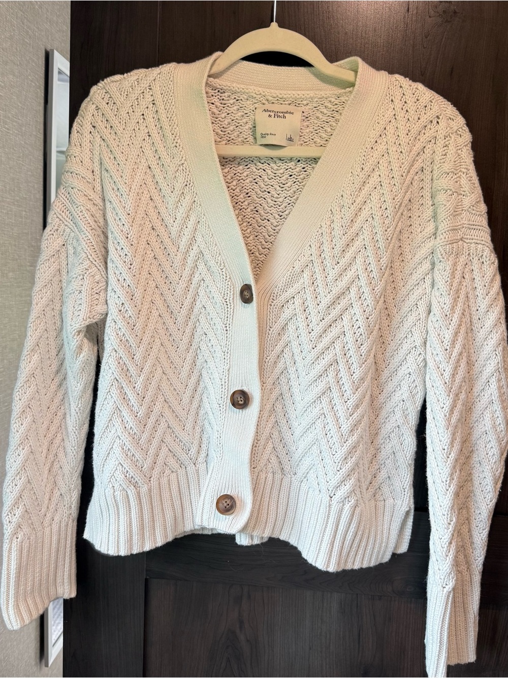 Abercrombie & Fitch Cream Cable Knit V-Neck Button Cardigan